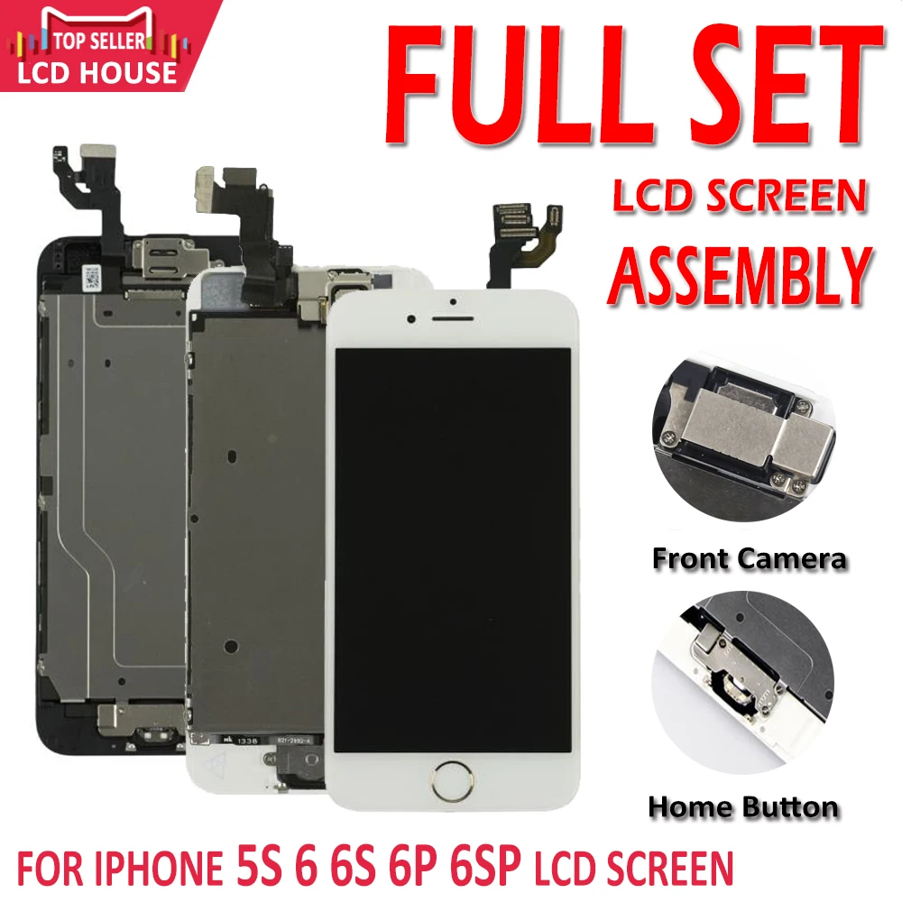 AAA полный комплект сборки ЖК-дисплей для iPhone 5S 6 6S Plus 6P 6SP сенсорный экран дигитайзер Полная замена с фронтальной камерой