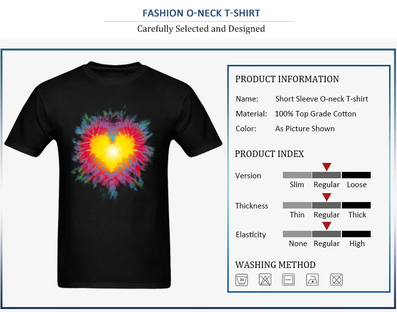 Tie Dye Heart Graphic Leisure Tops Shirts O-Neck ostern Day Pure Cotton Short Sleeve T Shirt for Men Printed On Tee-Shirts Tie Dye Heart