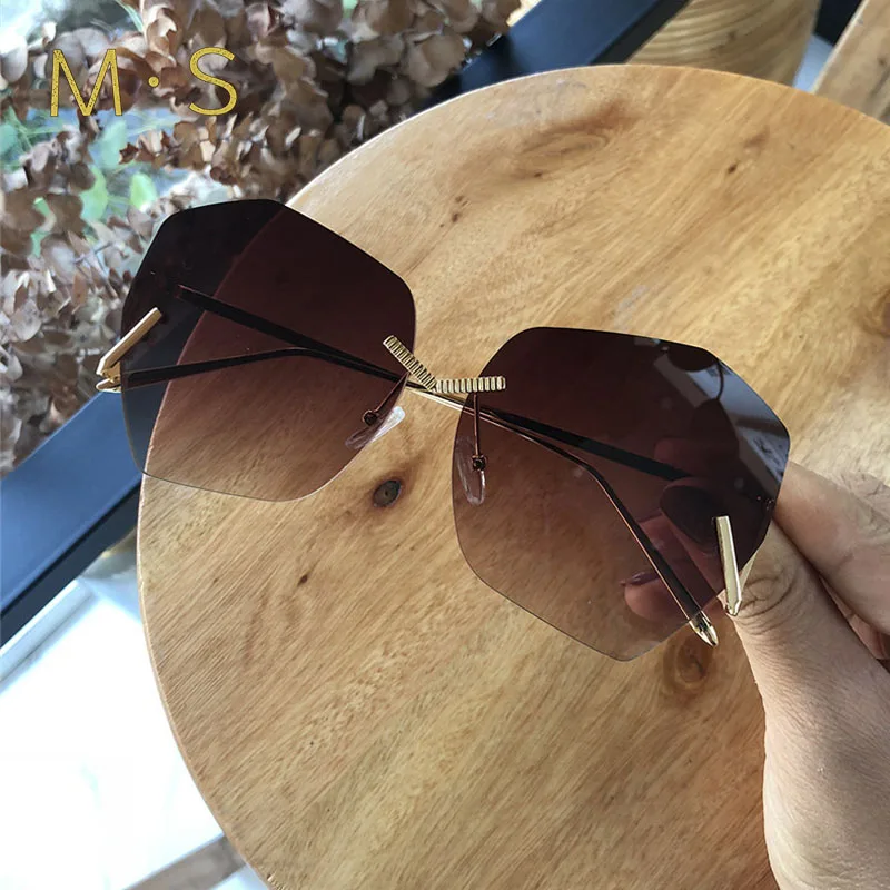 

MS 2018 Women Decoration Classic Eyewear Female Rimless Sunglasses Original Brand Designer Sunglasses Sun Glasses Fashion UV400