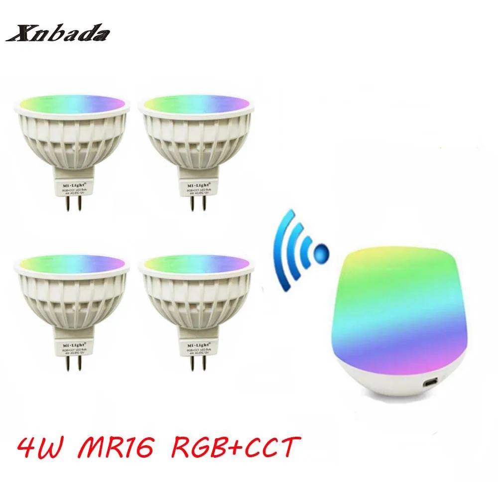 MiLight светодиодные лампы 4 W RGB + CCT светодиодные лампы + IBX1 RF дистанционного Wi-Fi светодиодный осветительный прожектор затемнения свет AC12/DC12V