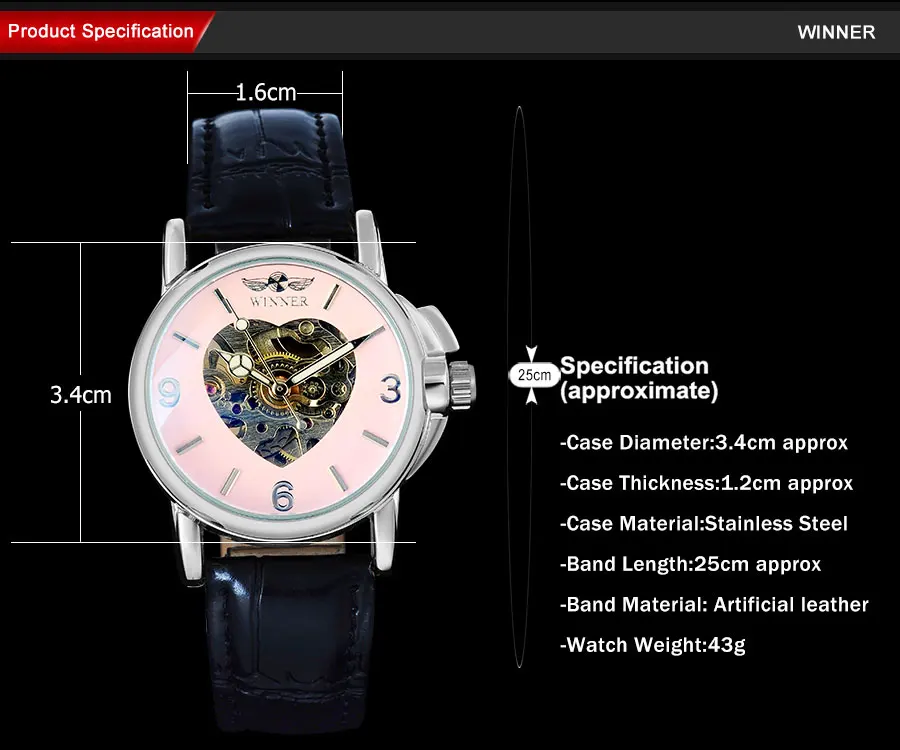 Победитель Для женщин часы Автоматические механический Love Форма кожаный ремешок self-ветер наручные часы предлагают Прямая доставка и