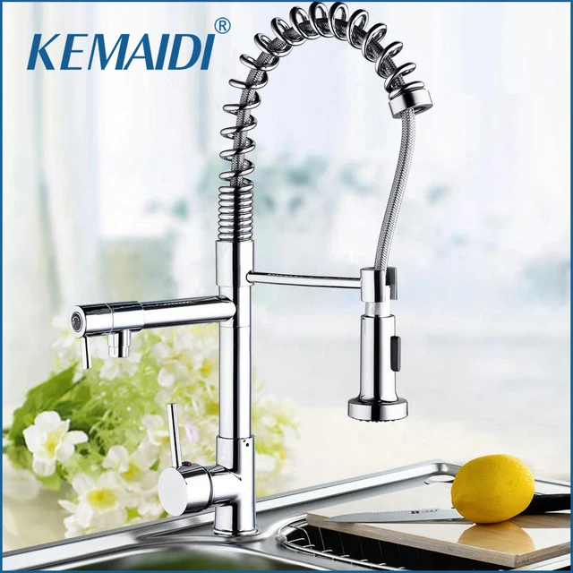 Special Offers KEMAIDI  Mdoern Chrome Polish Pull Out Kitchen Faucet torneira Deck Mount Dual Water Way Sprayer Kitchen Sink Mixer Tap