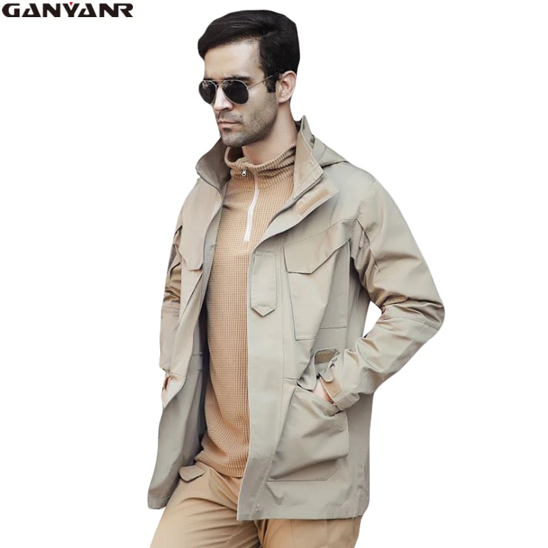 GANYANR Brand Softshell Jacket Men Hunting Clothes Hiking Clothing Ski Winter Waterproof Windstopper Rain Outdoor Sports Solid
