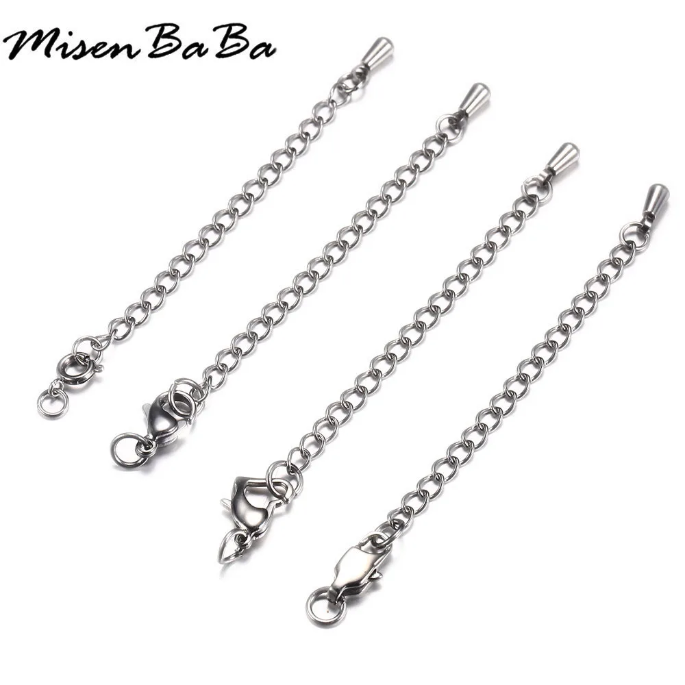 100PCS 50mm Length Stainless Steel Extension Chain End Clasps With Lobster Clasp Extender Chain