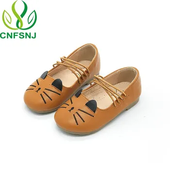 

CNFSNJ 2019 autumn new children's shoes cute cat single shoes elastic mouth a pedal embroidered soft leather girl shoes 21-30