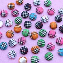 Set of 100pcs Scotticize Tartan Fabric Cover Buttons 15mm Handmade FlatBack Wrapped Round Buttons Assorted DIY