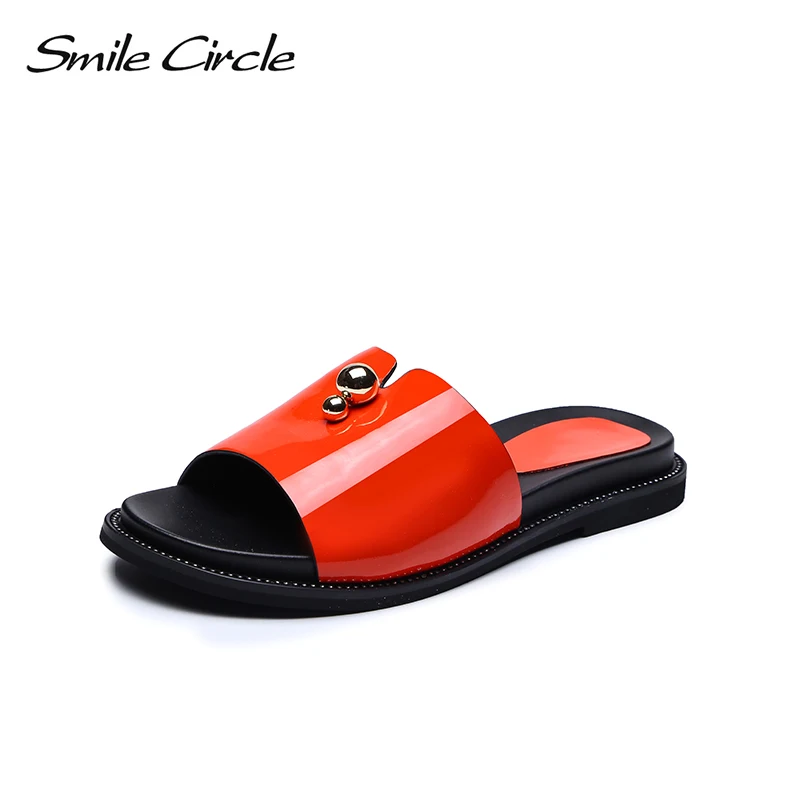 

Smile Circle Summer slippers Women Genuine Leather Flat Shoes For Women fashion Comfortable slippers sandalias mujer 2018 N