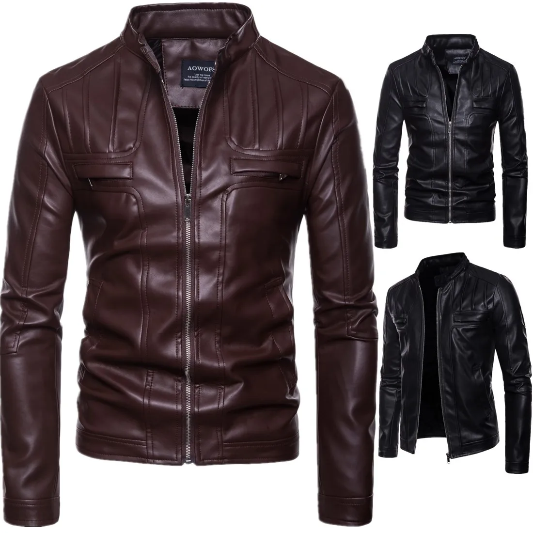 Brand New Mens Faux Leather Jackets High Quality Pu Leather Black Brown