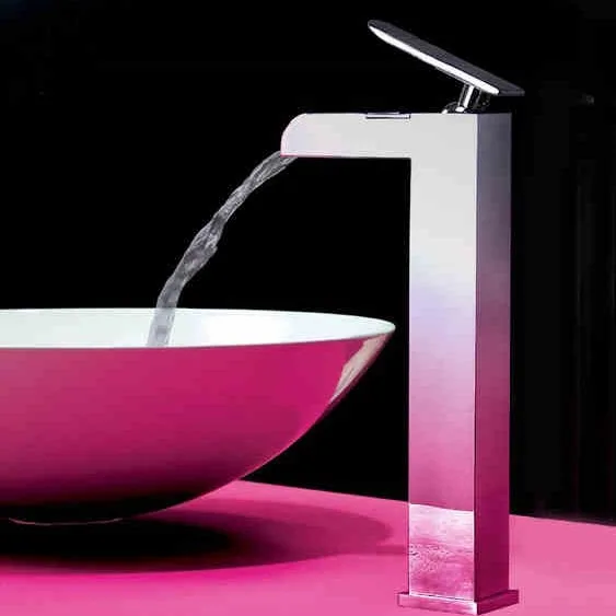 

Modern high Single Handle deck mounted Waterfall Bathroom Sink Faucet basin mixer lavatory tap (Chrome Finish)