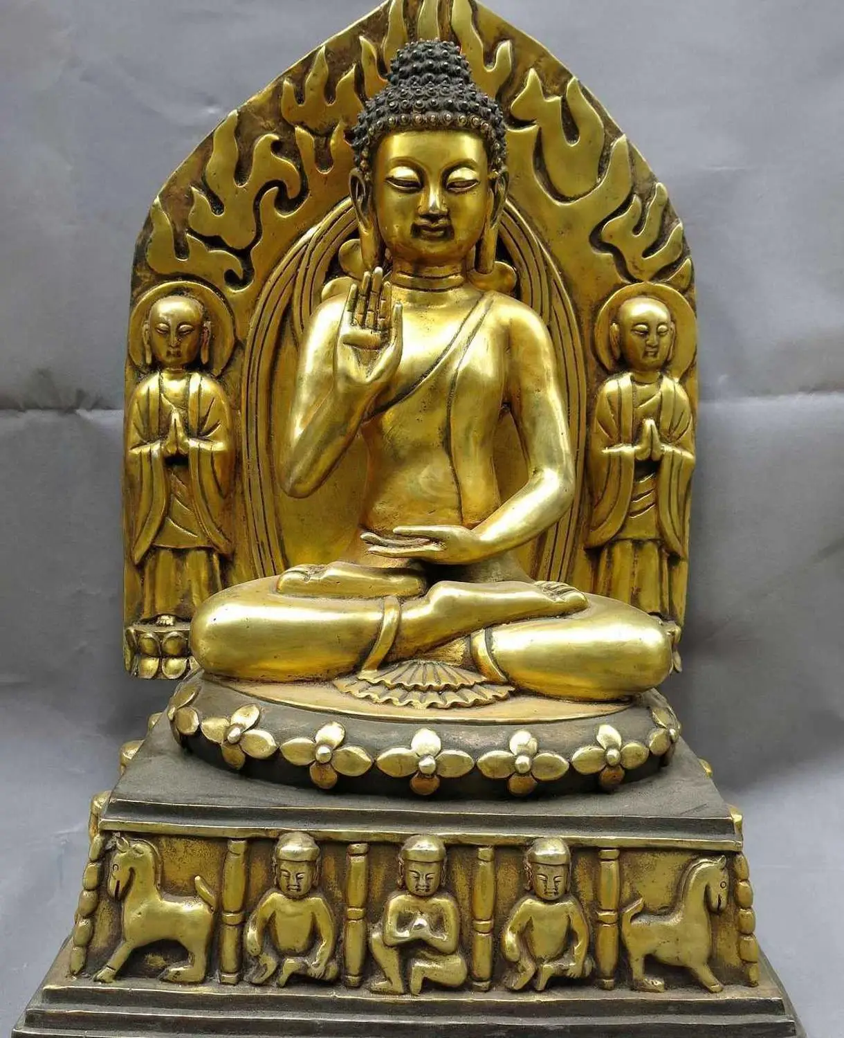 

24" China bronze gild buddhism copper sculpture Shakyamuni and two buddha Statue