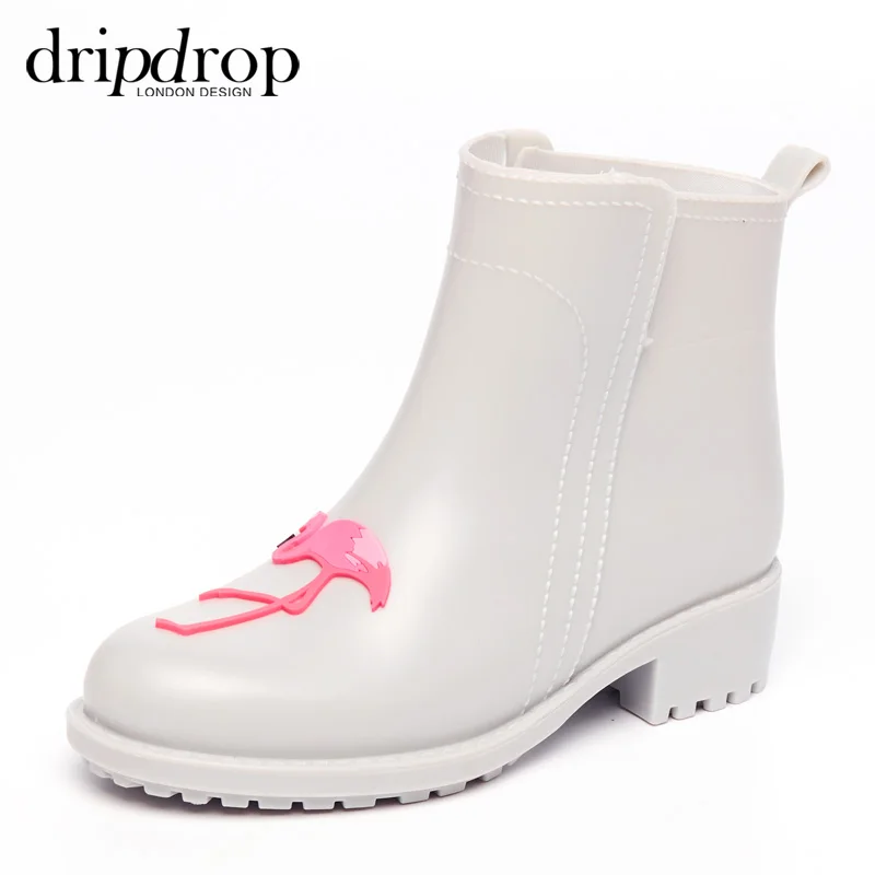 Gummistiefel À Pvc Courtes Étanche Damen gris Femelle Chaussures Flamingo Bottes Eau Noir Cheville Femmes Talons Pluie Caoutchouc En Hauts Rainboots FXn7wq