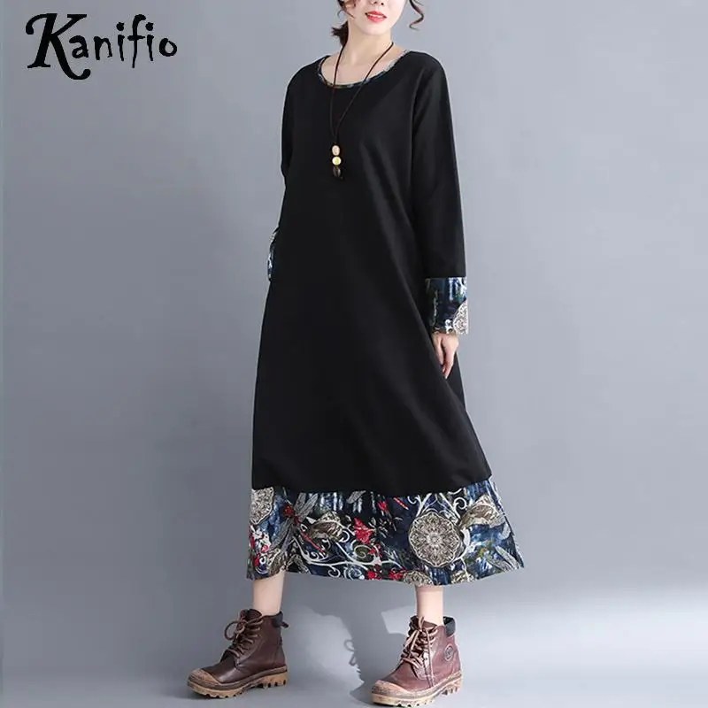 

Kanifio Brand Clothing Plus Size Women Fashion Print Long Sleeve Casual Dress Spring Autumn Loose Dresses Female Tunic Vestidios