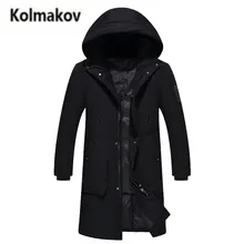 KOLMAKOV 2017 new winter high quality men’s fashion solid color hooded down jacket,50% white duck down coats long warm parkas