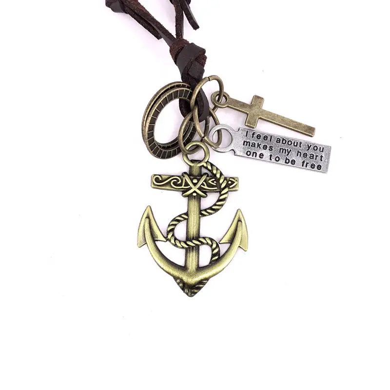 

Cute jewelry statement necklaces pendants leather rope collares mujer choker colar Alloy Anchor pendant necklace gargantilha
