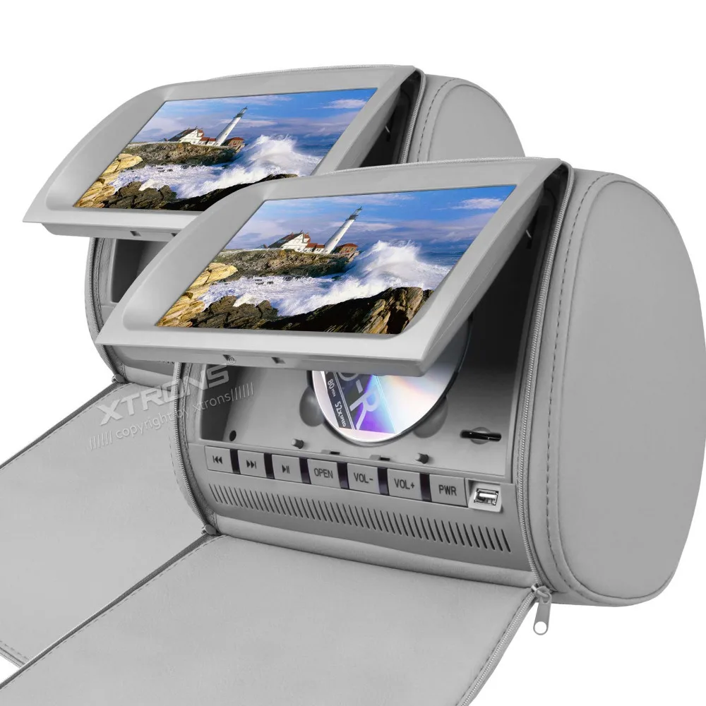 Top 2x9" Grey Color (Black & Beige Optional) Headrest Car DVD Car Headrest Monitor with DVD Buit-in IR& FM Transmitter 2