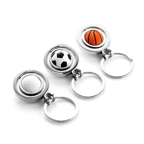 Mini 3D Sports Rotating Alloy Basketball Keychain Football Keyring Golf