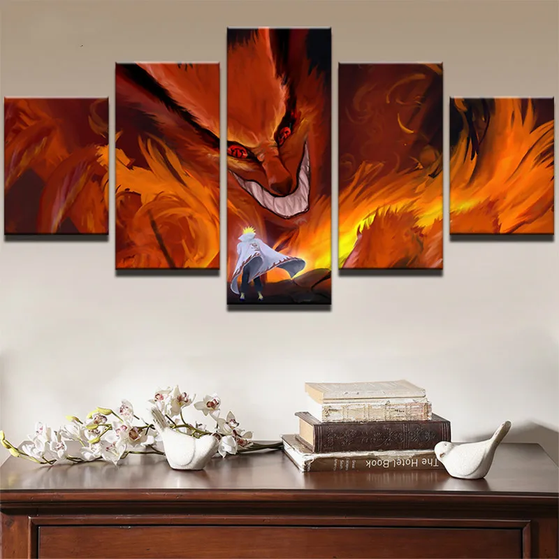 Modern Painting Picture Decoration Frame Canvas Art 5 Panel Naruto Cartoon Anime Kurama Wall