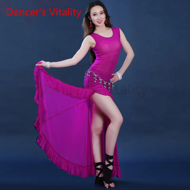 

Dancer's Vitality New Brand Belly Dance Costume Round Neck Sleeveless Open The Skirt Oriental Dance Costumes For Tribal Dress