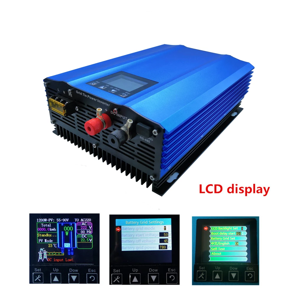 1000 Вт сетевой инвертор с цветным ЖК-дисплеем, регулируемый разрядный аккумулятор 24 в 36 в 48 в 72 в 96 в несколько входных вариантов постоянного тока