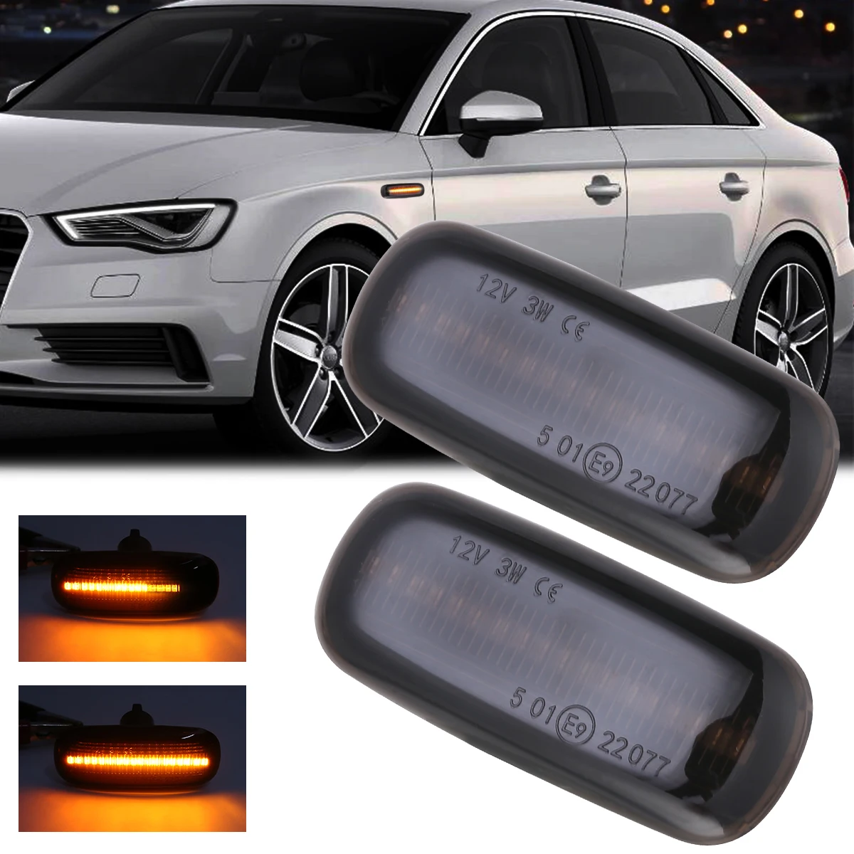 

2pcs/set Amber Flowing LED Side Marker Signal Light Dynamic Side Repeater Panel Light Turn Signal Lamp For Audi A3 A8