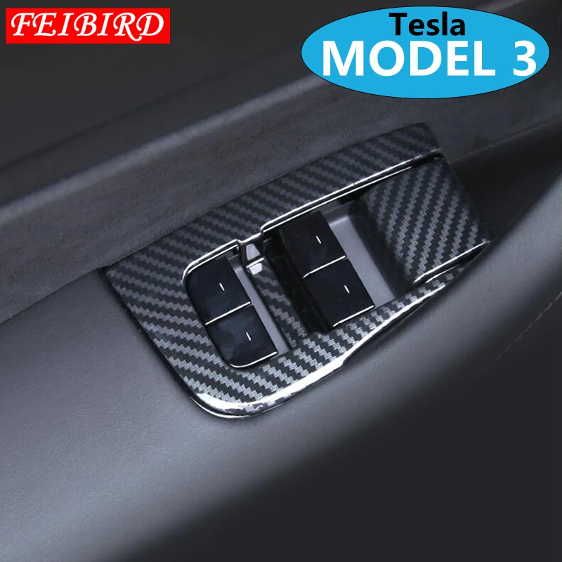

Inner Door Armrest Window Lift Button Panel Cover Trim ABS Interior Mouldings Fit For Tesla Model 3 2018 2019 / Carbon Fiber ABS