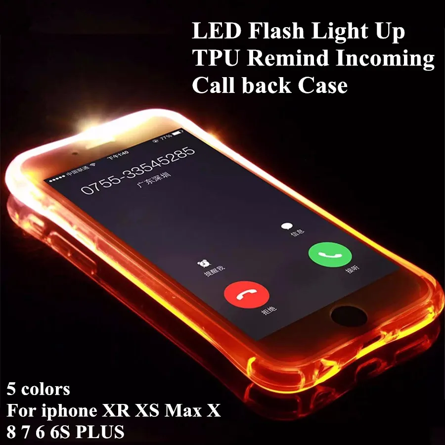 

LED Flash Light Up Soft TPU Silicone Case Remind Incoming Call back Cover For iPhone XR XS MAX X 8 7 6 6S PLUS 5 SE