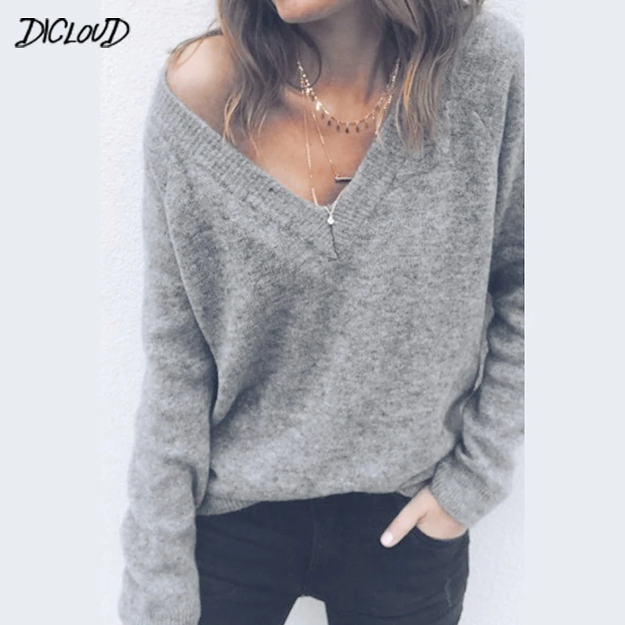 

DICLOUD Knit Blouse Women Long Sleeves V-Neck Loose Shirt Female Simple Casual Plus Size Ladies Tops Clothes XXL Chemise Femme