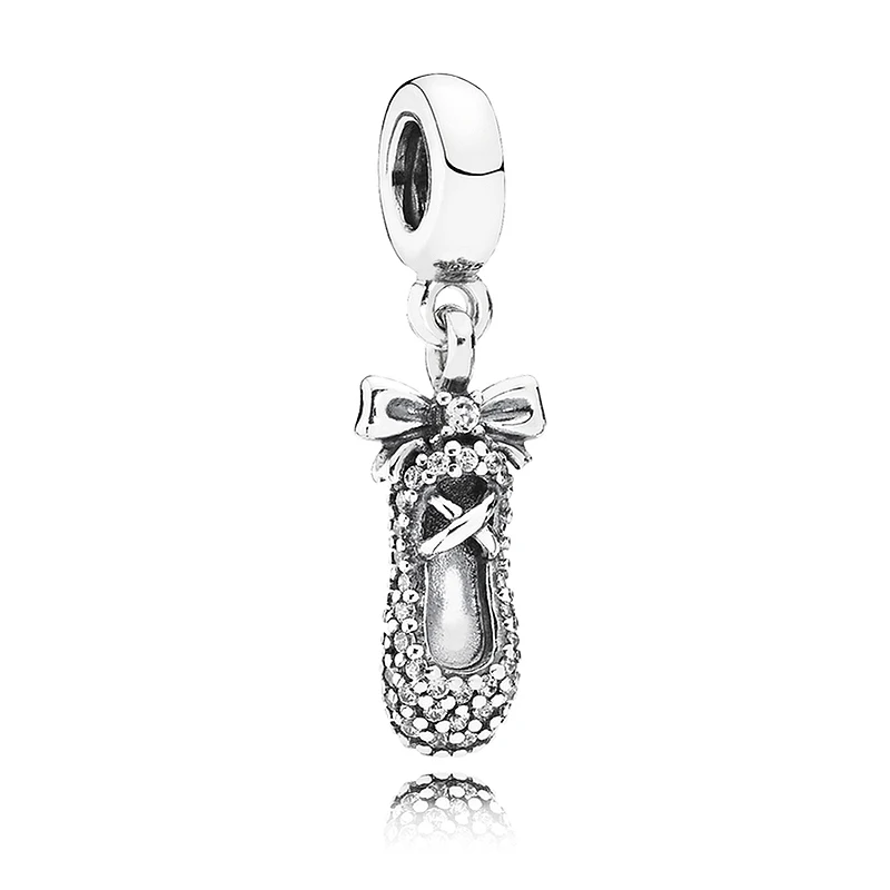 

New 925 Sterling Silver Bead Charm Sparkling Ballet Slippe With Crystal Pendant Beads Fit Pandora Bracelet Bangle Diy Jewelry
