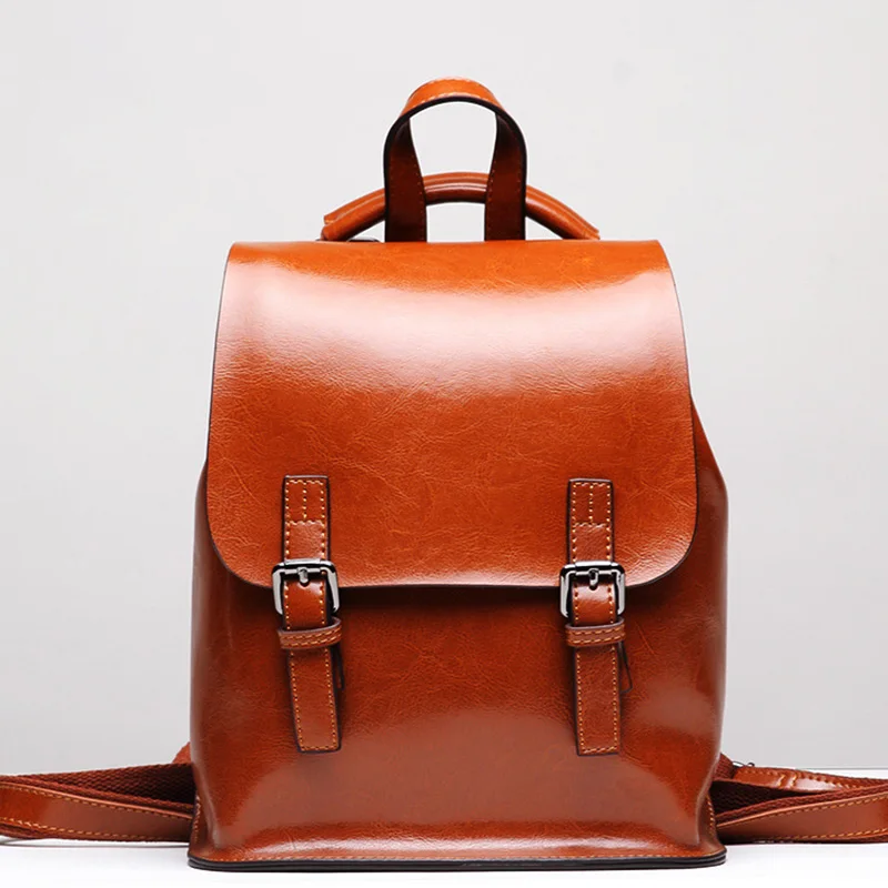 

Women Genuine Leather Backpack Retro School Bag for Teenage Girls Oil Wax Cow Leather Shoulder Bags Travel Shopping Backpacks