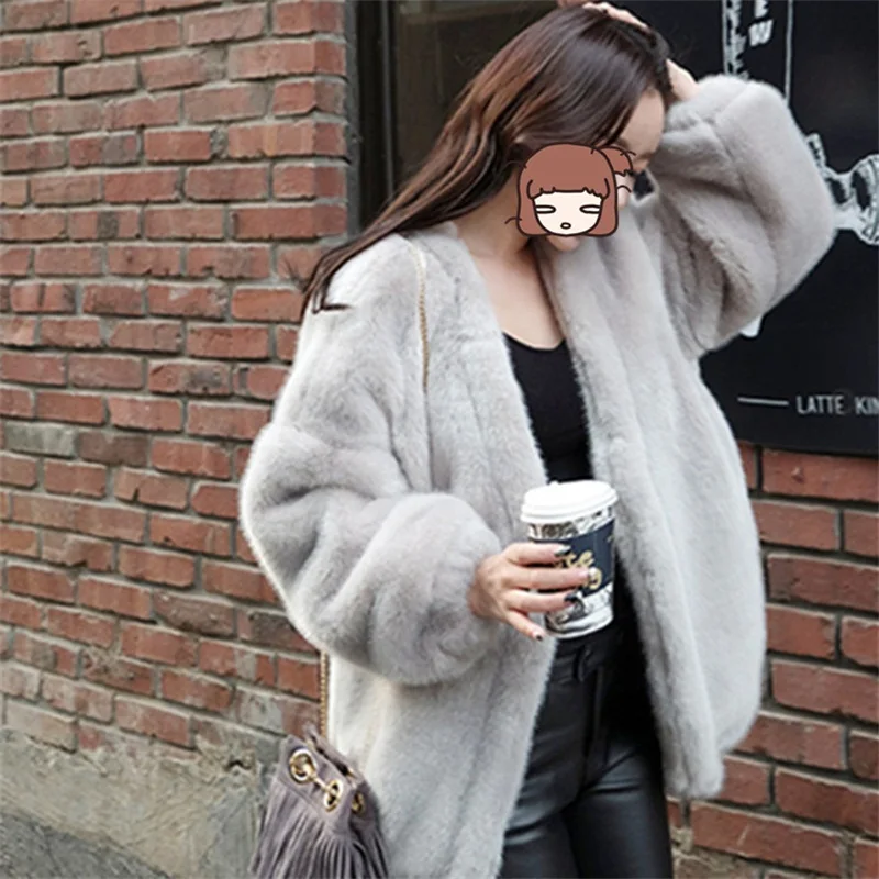 

2019 Fur Coat Women Fashion Winter Loose Open Stitch lantern Sleeve Warm Solid Female Casual Fur Coats