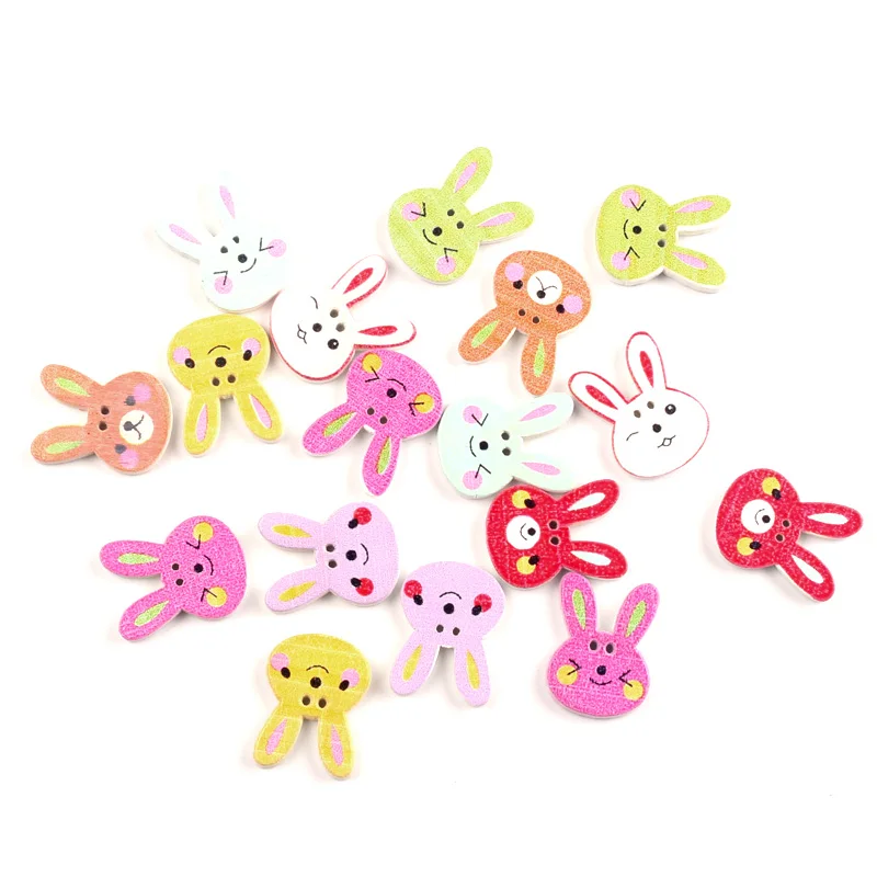 

100pcs Mixed 20x15mm Rabbit Wooden Buttons For Clothing Needlework Scrapbooking Wood Botones Decorative Crafts Diy Accessories