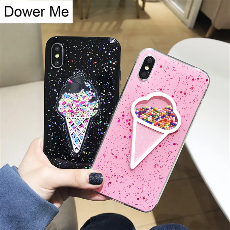 

Dower Me 3D Dynamic Ice Cream Phone Case Cover For iphone XS Max XR X 8 7 6 6S Plus Glitter Bling Cover Lovely Cartoon Cases