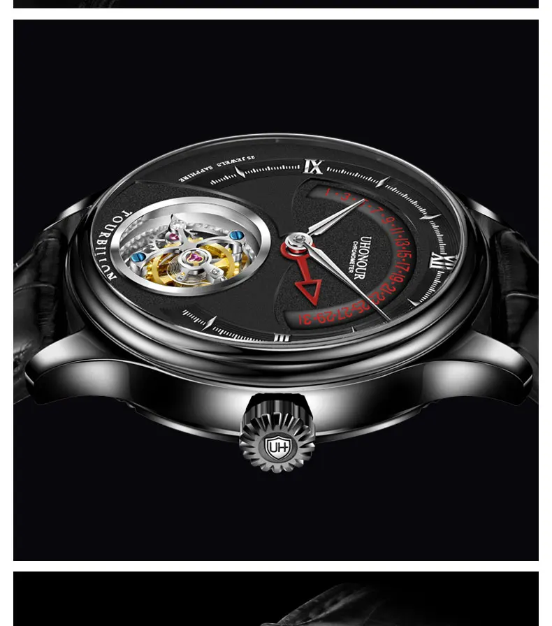 Топ Tourbillon Move Мужские механические наручные часы с светящимся календарем из крокодиловой кожи мужские часы Tourbillon Montre Homme