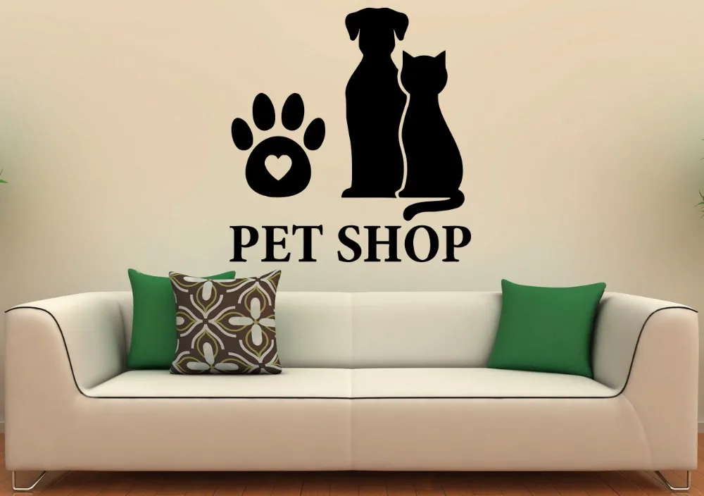 Pets Salon Wall Sticker Vinyl Pet Shop Animal Dog Cat Pattern Wall