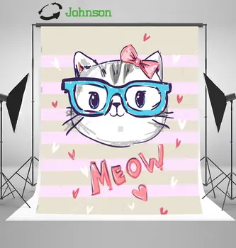

Cute Cat Glasses Striped Photography Backgrounds polyester or Vinyl cloth High quality Computer print wall backdrop
