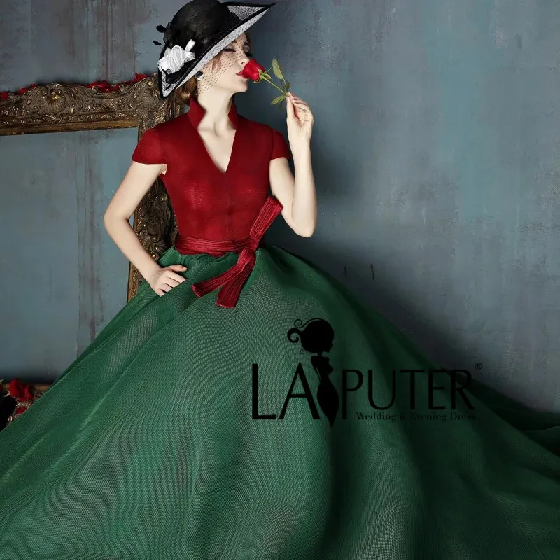 Элегантное бальное платье с V образным вырезом и коротким рукавом|evening gown|evening gown
