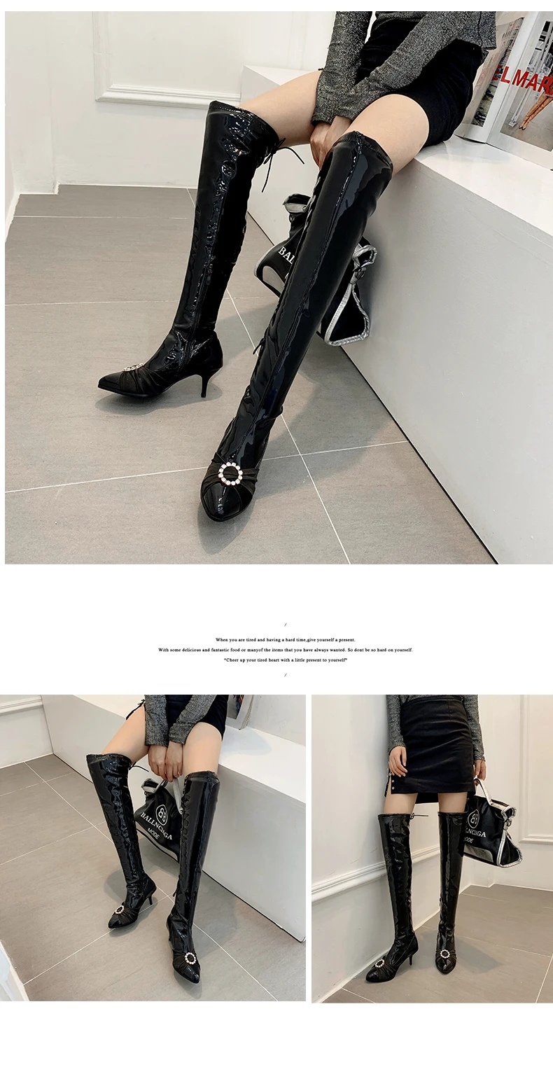 Slim Women Over-the-Knee Boots Kitten Heel Pointed Toe Thigh Boots Female Sexy Autumn Winter Long Boots Pole dance Shoes