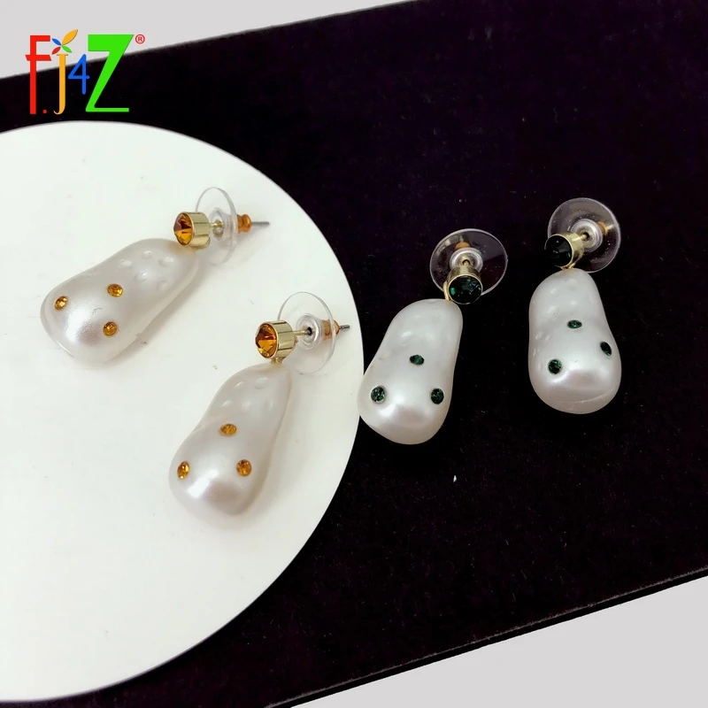 

F.J4Z Hot Irregular Pearl Earrings Women Brand Baroque Rhinestone In Simulated Pearl Drop Earrings for Evening Party