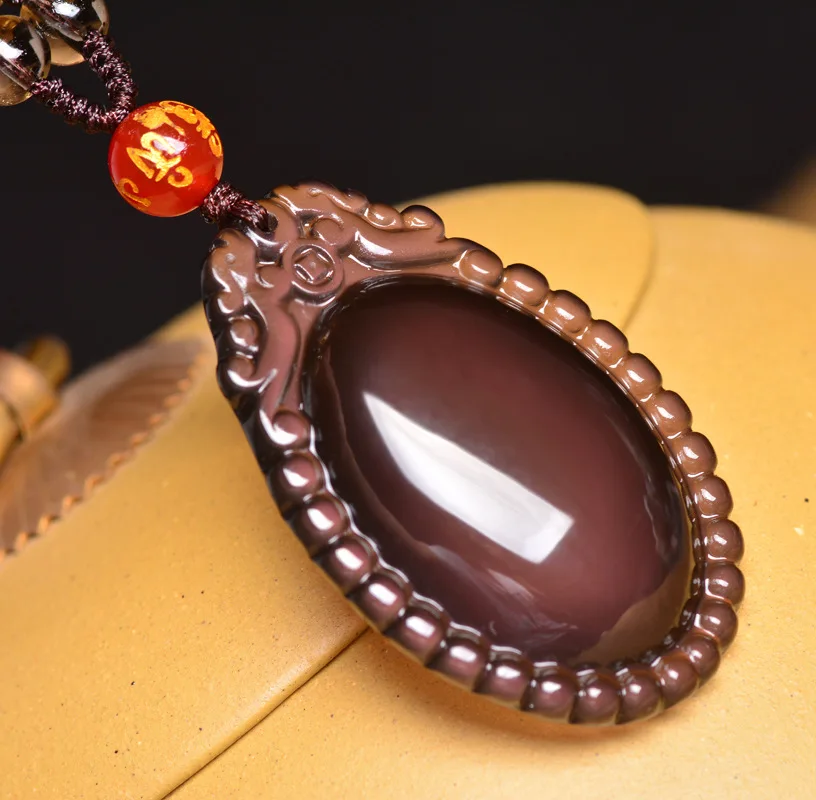 Natural obsidian pendant necklace carved beasts water drops pendant men