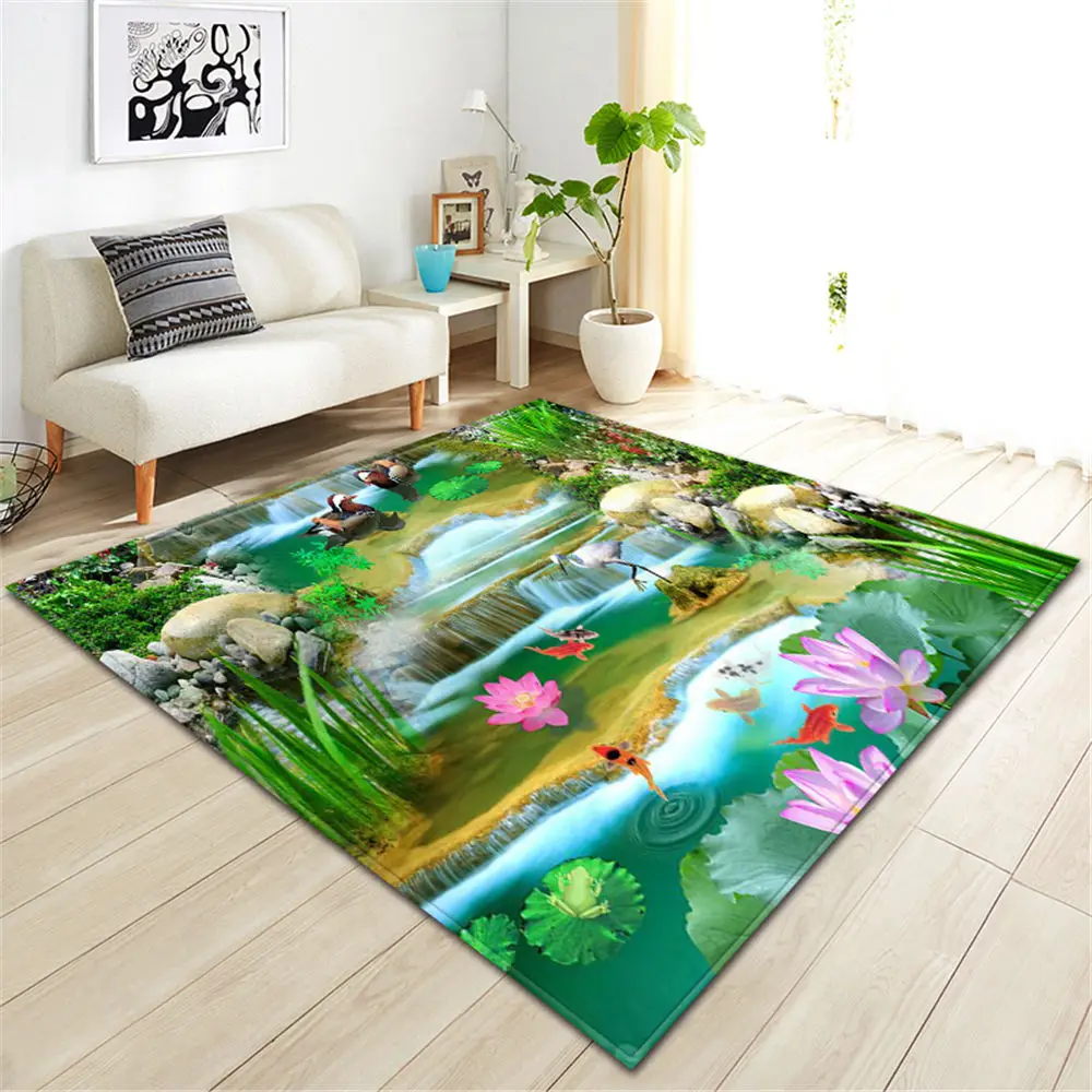 Us 26 92 35 Off Nordic Flannel Living Room Carpet Scenery Non Slip Area Rugs Children Decor Floor Mat Goldfish Kid Play Carpets In