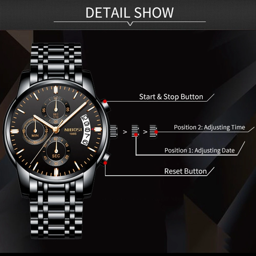 NIBOSI Men Watch Quartz Mens Watches Top Brand Luxury Business Chronograph Sport Watch Men Military Clock Saat Relogio Masculino