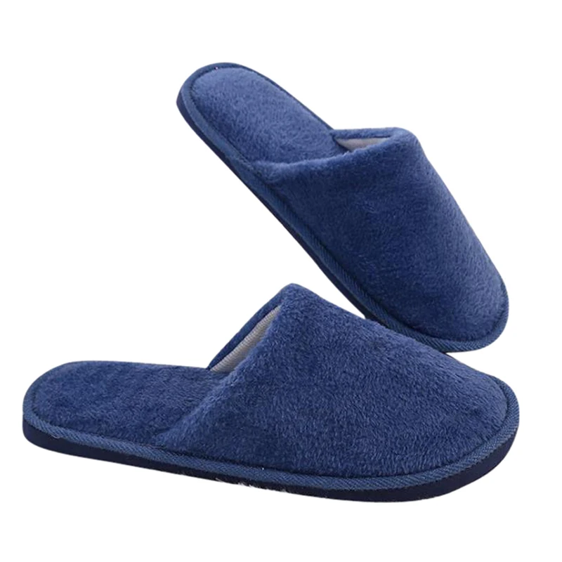 Vertvie Candy Color Warm Home Slippers Women Bedroom Winter Slippers Indoor Slippers Cotton Floor Slippers Drop Shipping - Color: 42-43dark blue