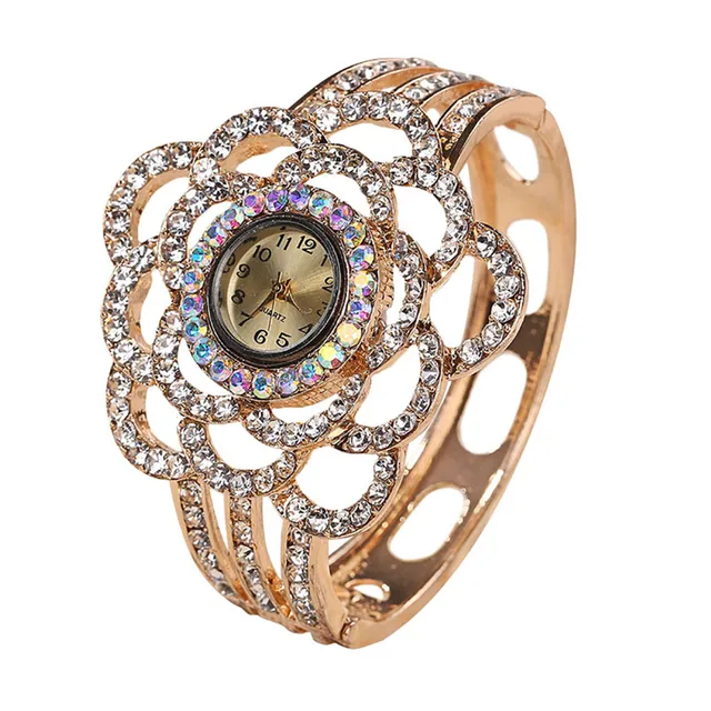 Luxury brand Womens Flower Band Hollow Out Bangle Crystal Quartz Bracelet Watch Luxury brand Womens Flower Band Hollow Out Bangle Crystal Quartz Bracelet Watch