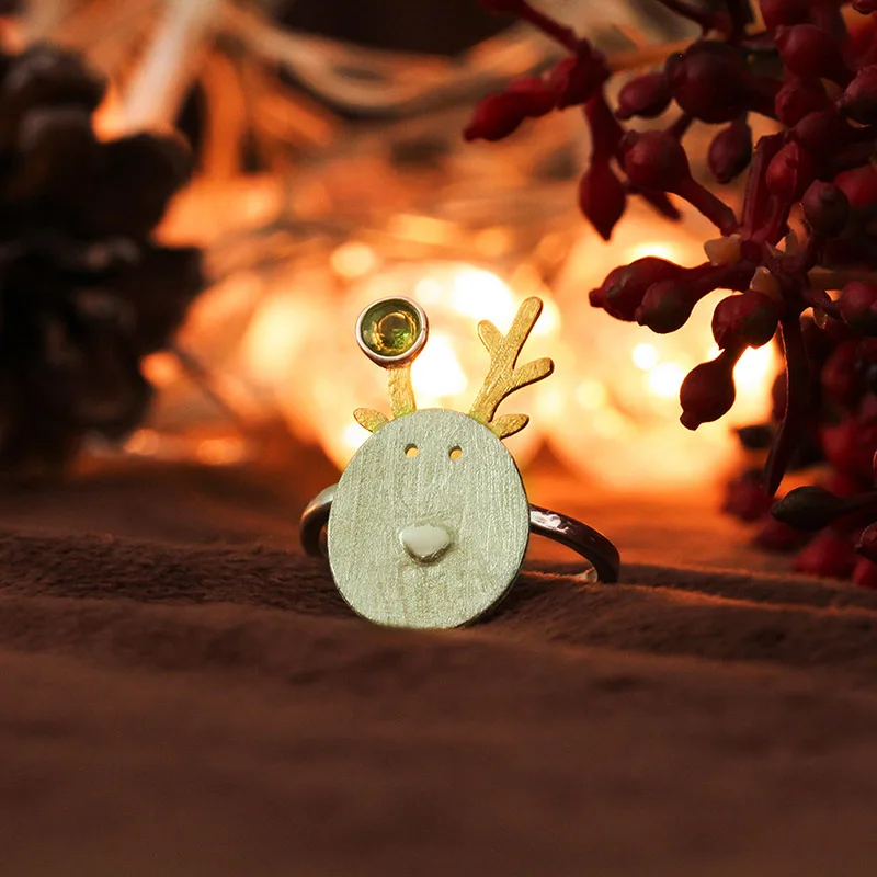 Lotus Fun Real 925 Sterling Silver Creative Handmade Fine Jewelry Christmas Joys Cute Reindeer Jewelry Set