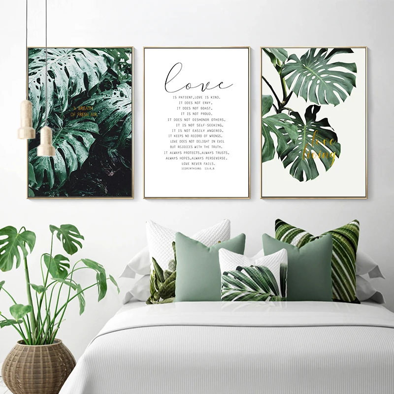 Moderne Drucke Pflanze Blatt Kunst Poster und Drucke Gr/üne Wandkunst Leinwand Gem/älde Kunst Wandbilder F/ür Wohnzimmer 50x70cm Kein Rahmen