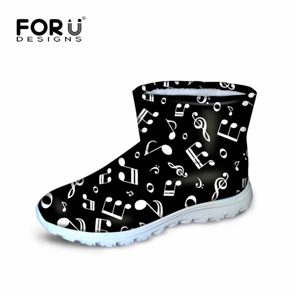 Женские ботинки с 3D рисунком музыкальных нот FORUDESIGNS зимние теплые короткие из
