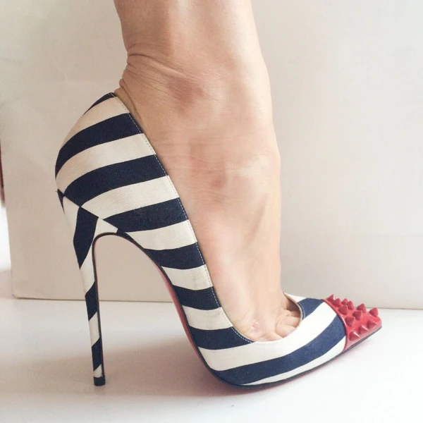 Women's Sexy Pumps Sheepskin Rivets Black White Stripe High Heels ... Women's Sexy Pumps Sheepskin Rivets Black White Stripe High Heels Pointed Toe Ladies Party Shoes LAM -in Women's Pumps from Shoes on Aliexpress.com ...