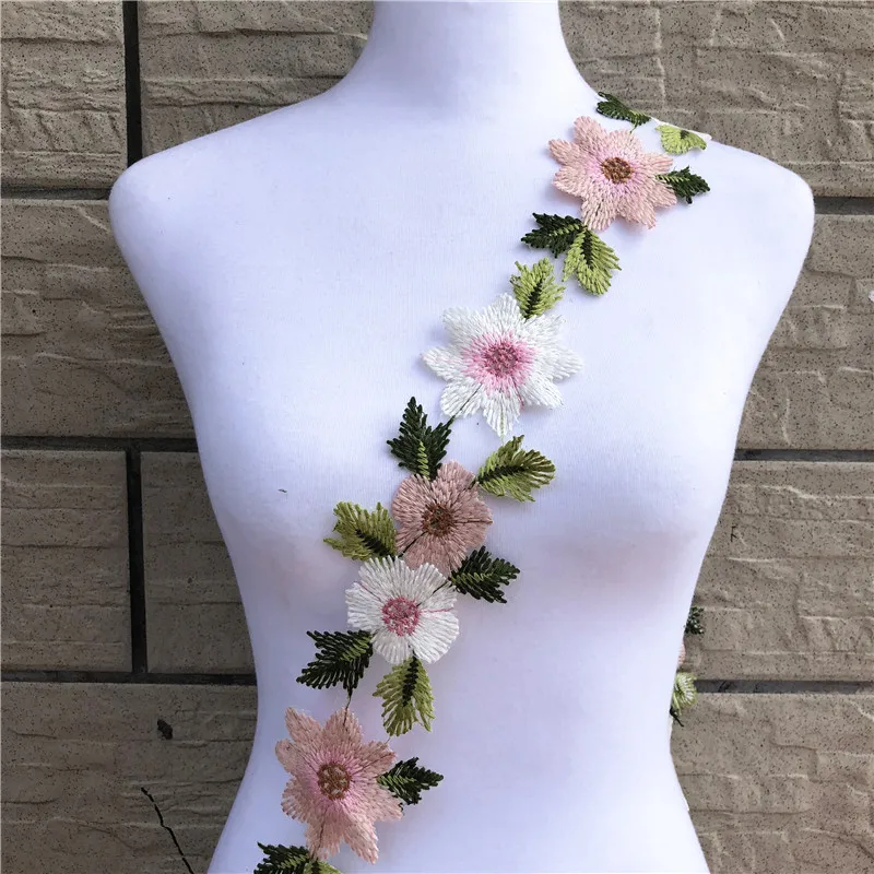 1Yard Gauze Embroidery Flower Lace Trims Cheongsam Dress Hem Deco
