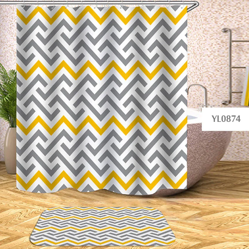 Online Geometrische Dusche Vorhang Striped Plaid Kreuz Wasserdicht Bad Vorhänge Für Bad Badewanne Bade Abdeckung Große Breite 12 stücke Haken