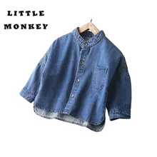0-4T детская Весенняя джинсовая рубашка для маленьких мальчиков и девочек; модная однотонная одежда; ; ; повседневные блузки для девочек; рубашки для мальчиков